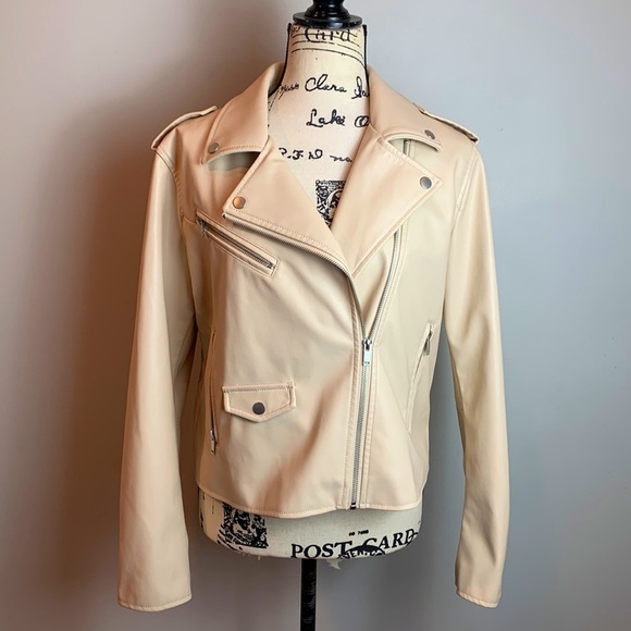 Nine West Cream Vegan Leather Moto Biker Jacket - Picture 4 of 11